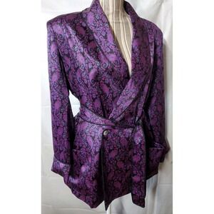 Toffs Women's 100% Silk Jacket Purple Paisley Belt Women Sz 12 Lined Vtg Luxe